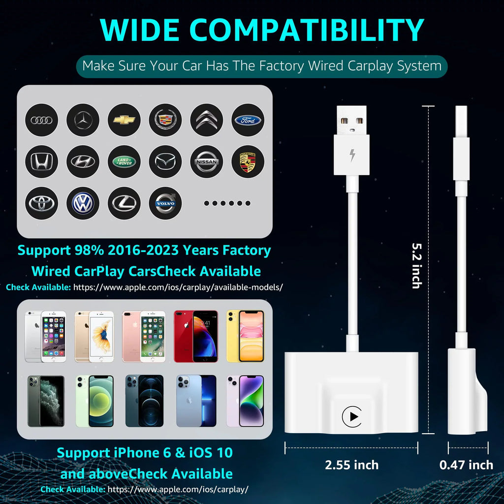 Convert CarPlay, Wired Auto Wireless new Cars CarPlay Wired Plug for Factory for Connect Wireless to Dongle No CarPlay Emlimny CarPlay & Play Adapter, Online Update Delay Cars,