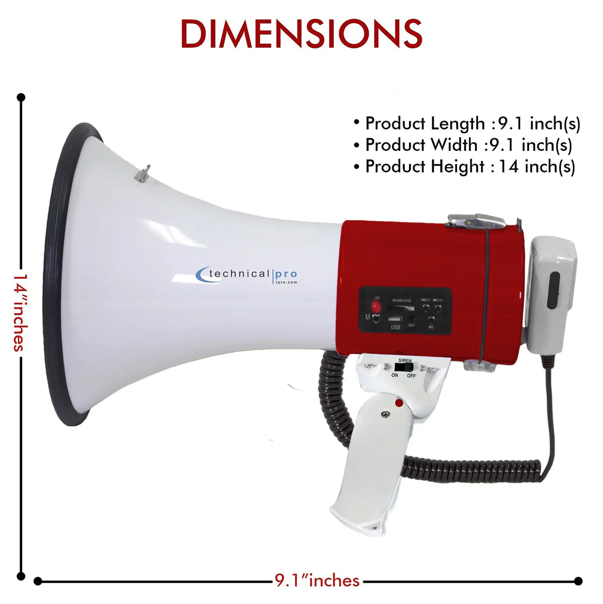 for Megaphone w/ Bullhorn Rechargeable 50-Watt Siren Microphone Detachable w/ Battery Speaker and classic Pro Technical Portable