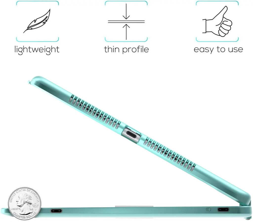 with 10.5, Generation 9th (2020), Pencil (2021), iPad 8th Keyboard Generation Air with 10.2-inch Cover Typecase Pro Protective for Gen, Slim Holder (Seafoam) Backlit 7th iPad 3, Case Wireless Trackpad