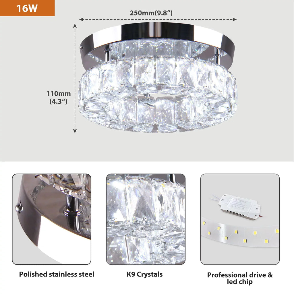 Light Fixtures LED 6000K Mini Crystal for trendy Diisunbihuo Chandelier 9.8" Hallway Kitchen Ceiling 15 Flush Fixture Lamp Mount Ceiling W Foyer Round Light