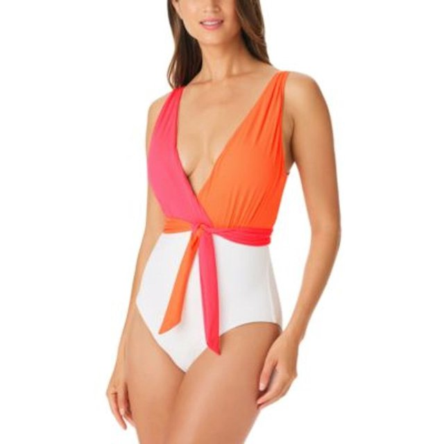 MULTI Swimsuit, WHITE US Sanctuary Colorblocked new Large One-Piece Tie-Front