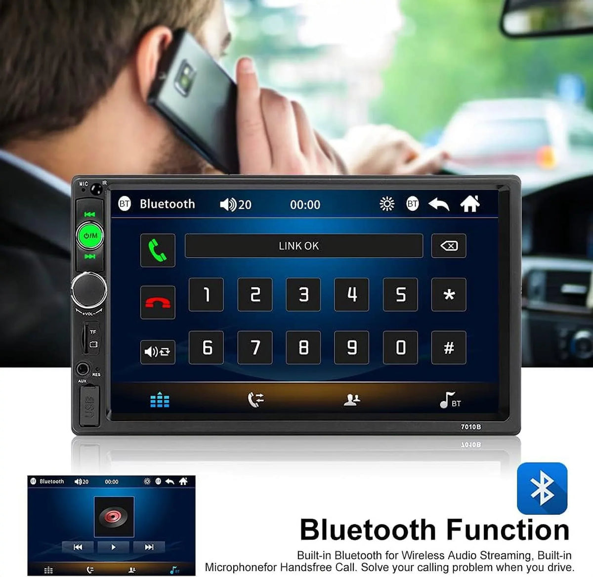 HD Bluetooth View Mirror Rear Car 2 7 Camera/ MP5 player Link /AUX Car radio /TF Screen Audio with /Video /FM Stereo /USB car Inch MP4 DIN /Car Touch