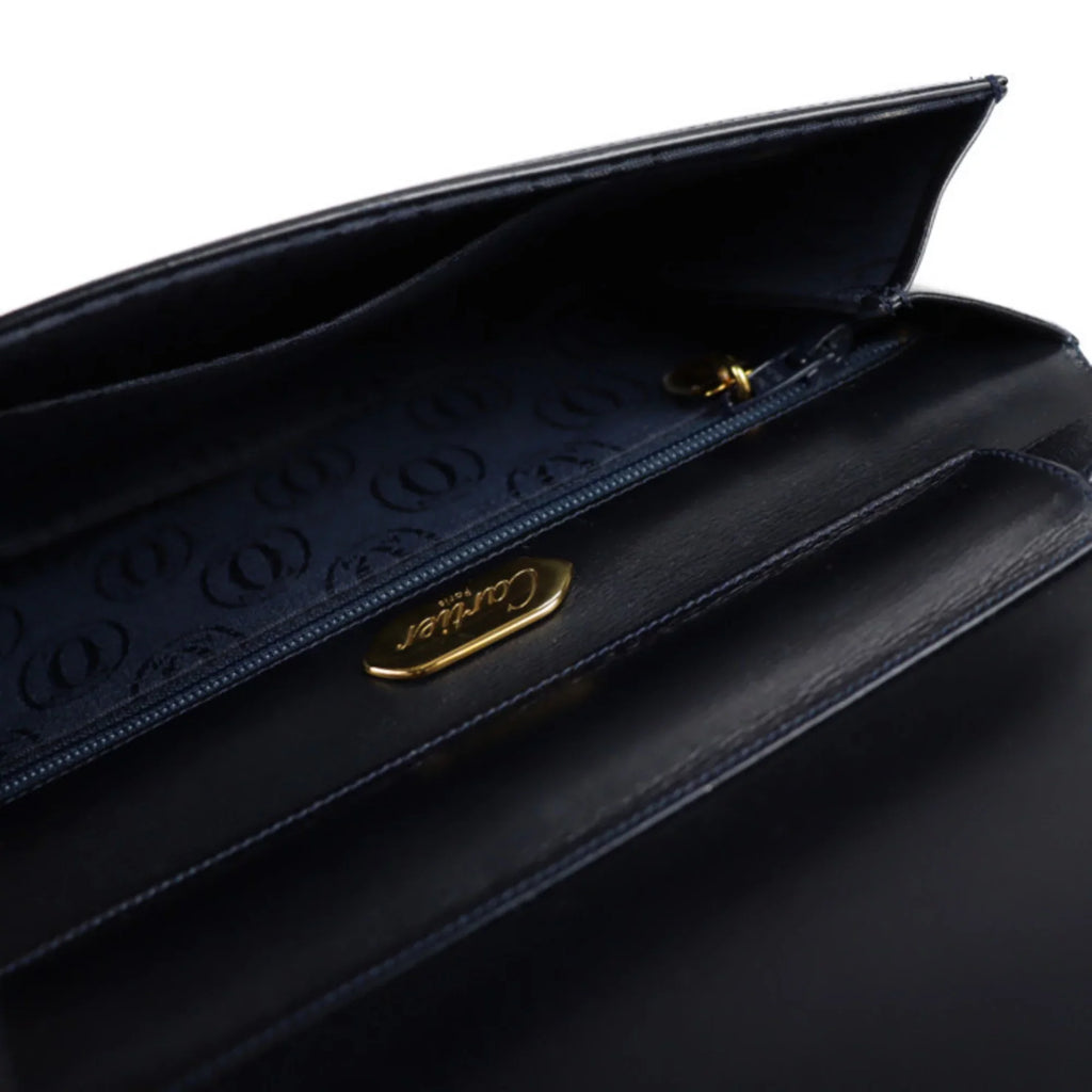 leather bag (Good) Cartier new line calf CARTIER navy shoulder 2WAY clutch sapphire dark Pre-Owned