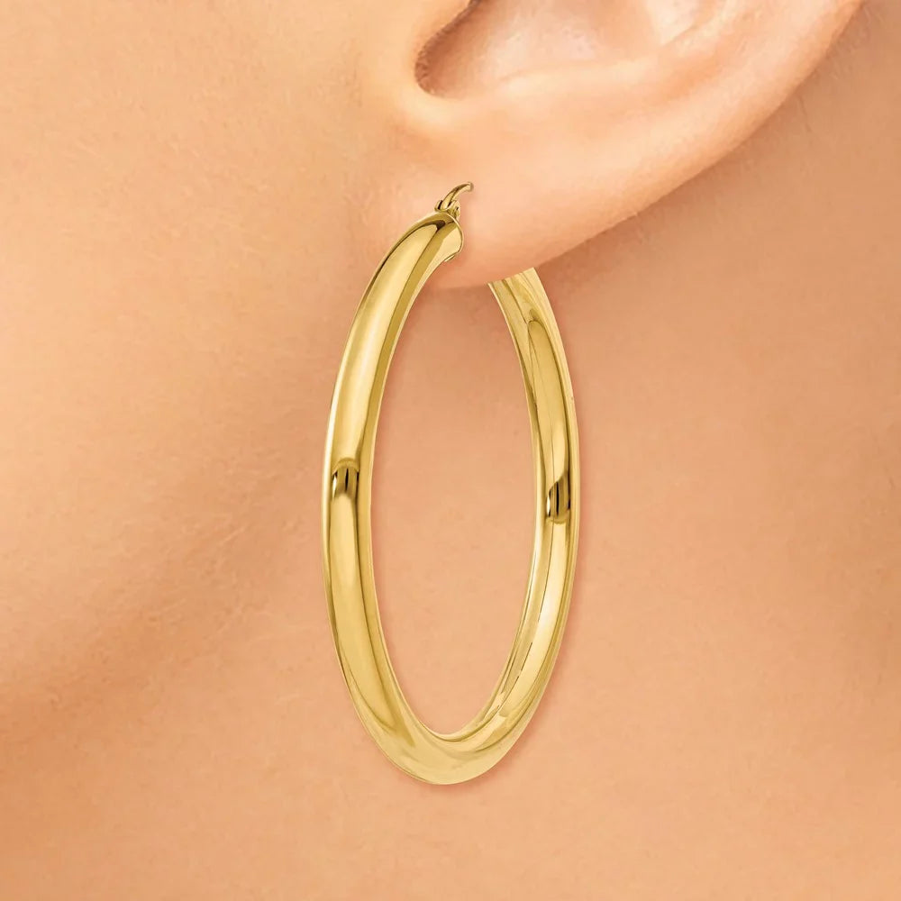 Tube Teens; special edition for Gold Real Lightweight Earrings; Adults 4mm Polished Hoop for Yellow 14kt and Men and Women