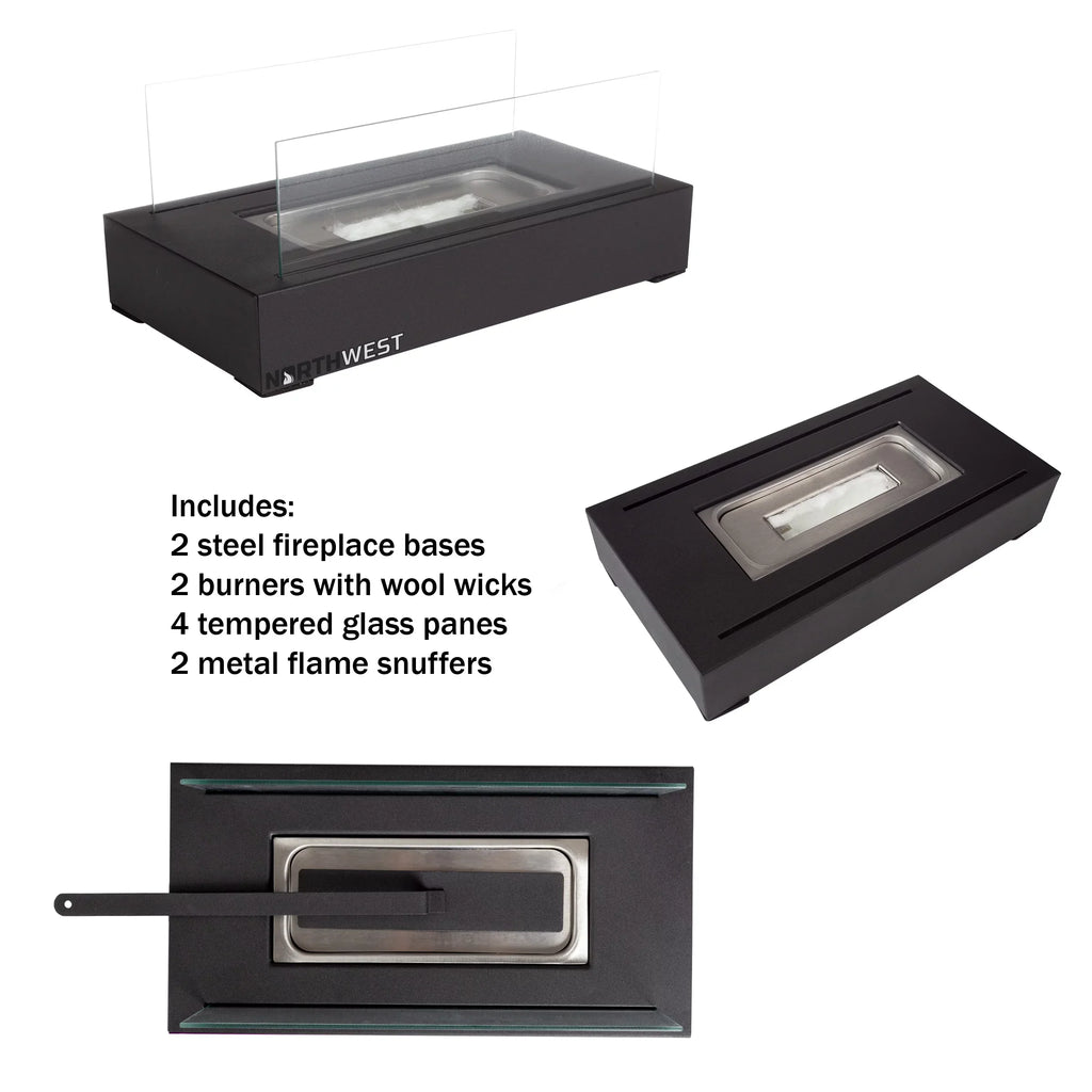 Indoor Black Ventless Bio or Tabletop 2-Pack Rectangular Ethanol Fireplace, Northwest Outdoor