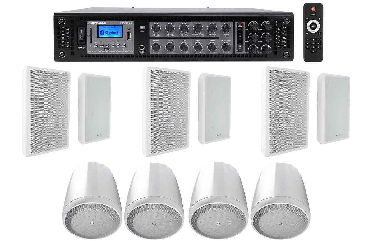 Speakers 4 Amp+4 Pendant+6 Wall White White Slim Restaurant/Bar/Cafe classic JBL 6-Zone