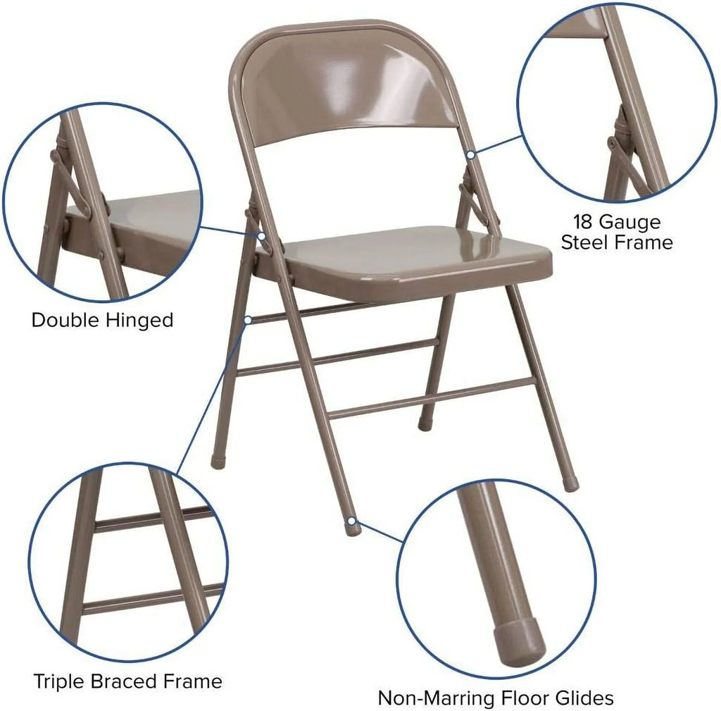 Triple 2 Folding Pack HERCULES special edition Chair Metal Series Braced Hinged Beige & Double