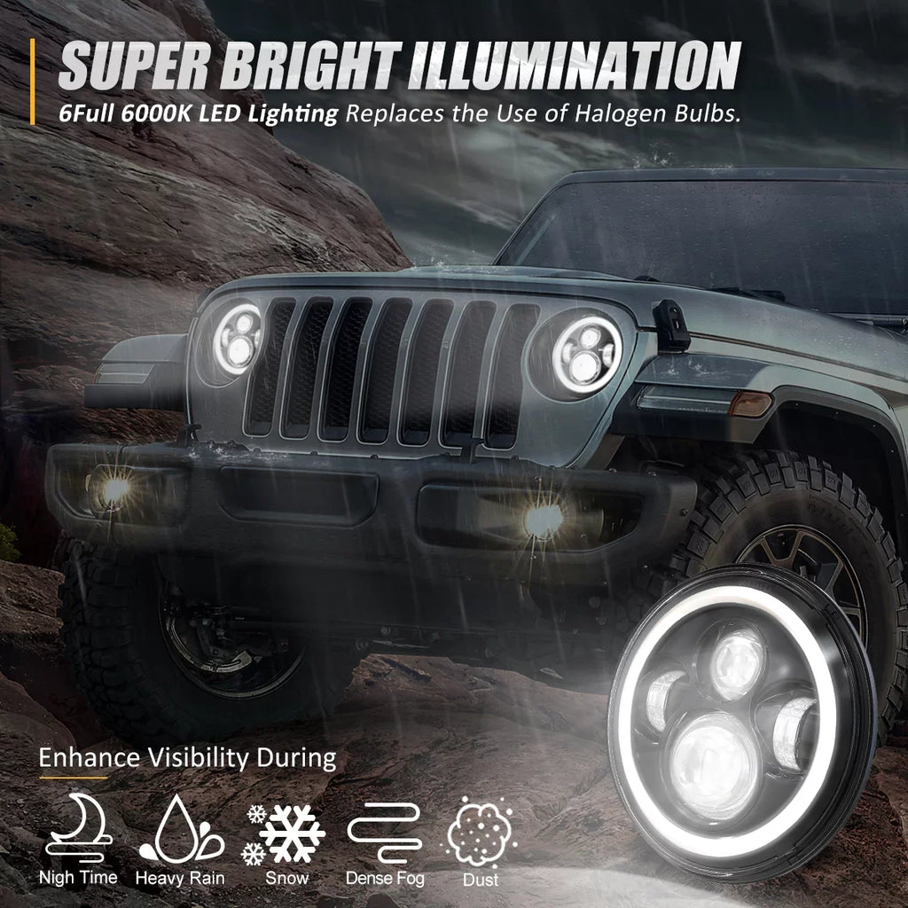 NVL-HL-001H Black For JK DRL 1997 Jeep Wrangler/Wrangler Headlights special edition LJ 7 14 Housing inches NUVISION to 2018 CJ LED Projector 2Pcs Nuvision LIGHTING 13 Halo TJ