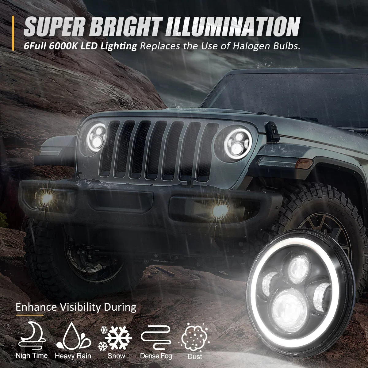 NVL-HL-001H Black For JK DRL 1997 Jeep Wrangler/Wrangler Headlights special edition LJ 7 14 Housing inches NUVISION to 2018 CJ LED Projector 2Pcs Nuvision LIGHTING 13 Halo TJ