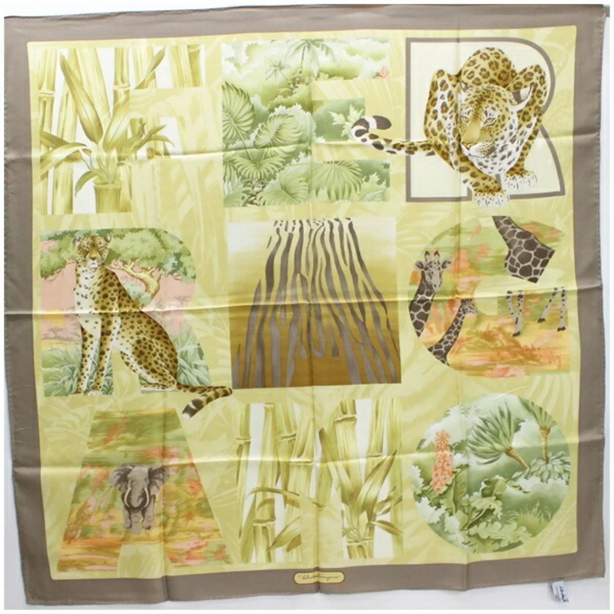 Women's Muffler (Good) Scarf Beige Pattern Ferragamo x Animal Greige SALVATORE Leopard Pre-Owned FERRAGAMO Silk