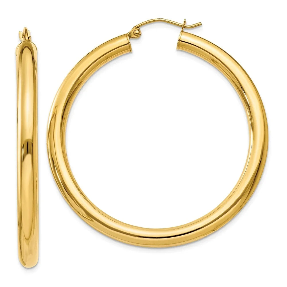 Tube Teens; special edition for Gold Real Lightweight Earrings; Adults 4mm Polished Hoop for Yellow 14kt and Men and Women