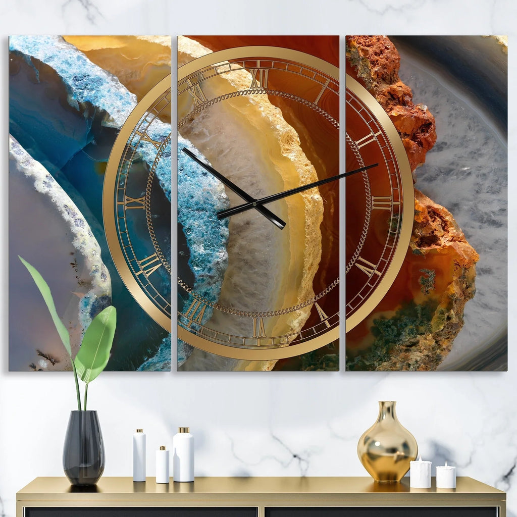 in. - Wall Clock Large 28 wide 3 Designart ART high - - x XV' DESIGN Panels 36 Fashion 'Mineral Slice high quality 3 Panels in.