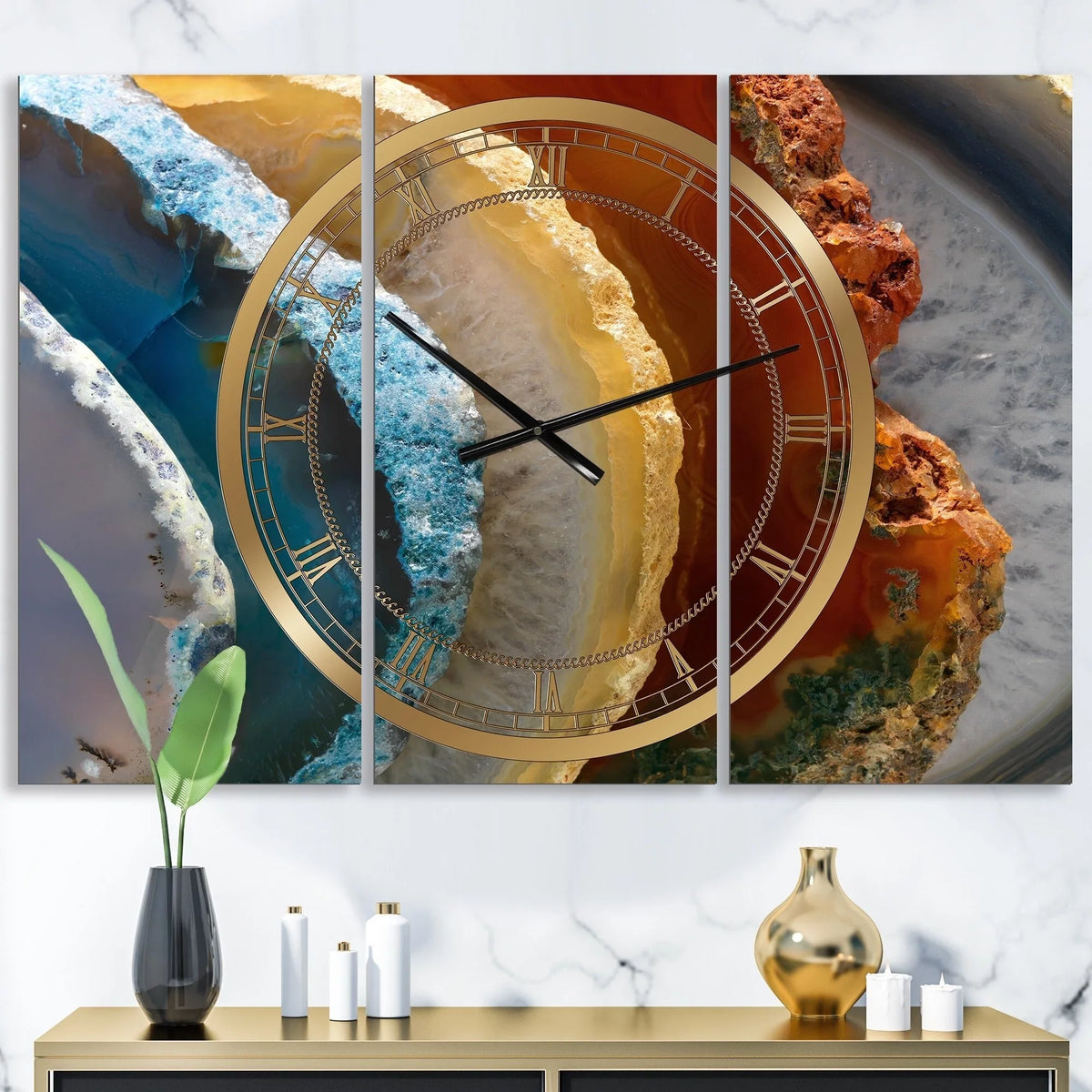 in. - Wall Clock Large 28 wide 3 Designart ART high - - x XV' DESIGN Panels 36 Fashion 'Mineral Slice high quality 3 Panels in.