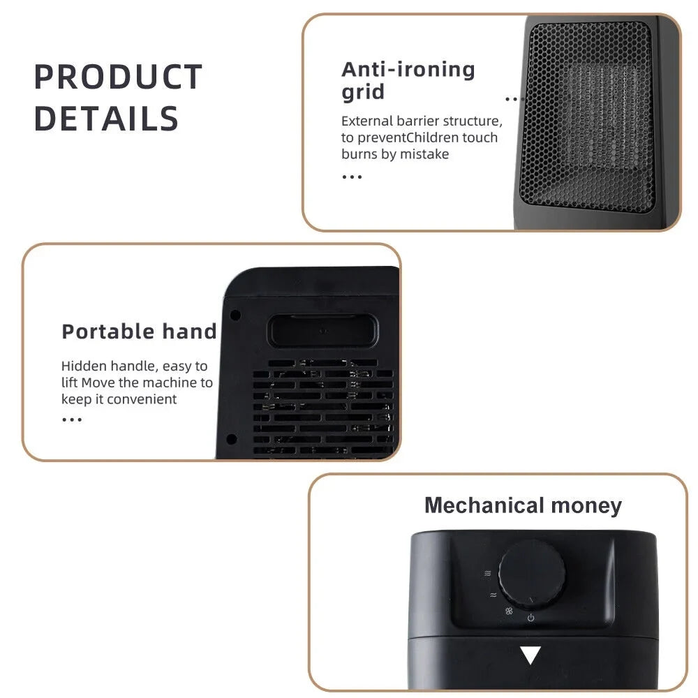 Heater Thermostat, Modes Portable Home Warm Anywhere Adjustable Office - JahyShow and - Heater Keep Space trendy - 3 Black
