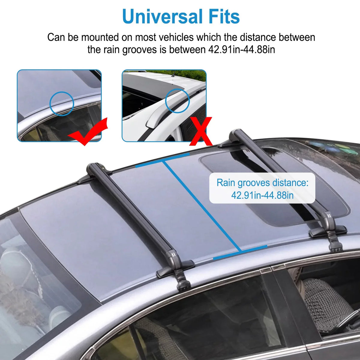 Adjustable Bike Roof Frame Crossbar Cross for Kayak Pieces new 43in Lock Rack Car Bar, Anti-Theft Cargo with Window Luggage-2 Hooks Universal