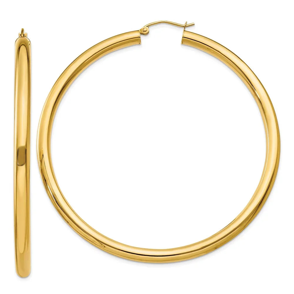 Polished 4mm for Hoop 14kt Teens; Gold trendy for Yellow Real Men Tube Earrings; Women Adults and and