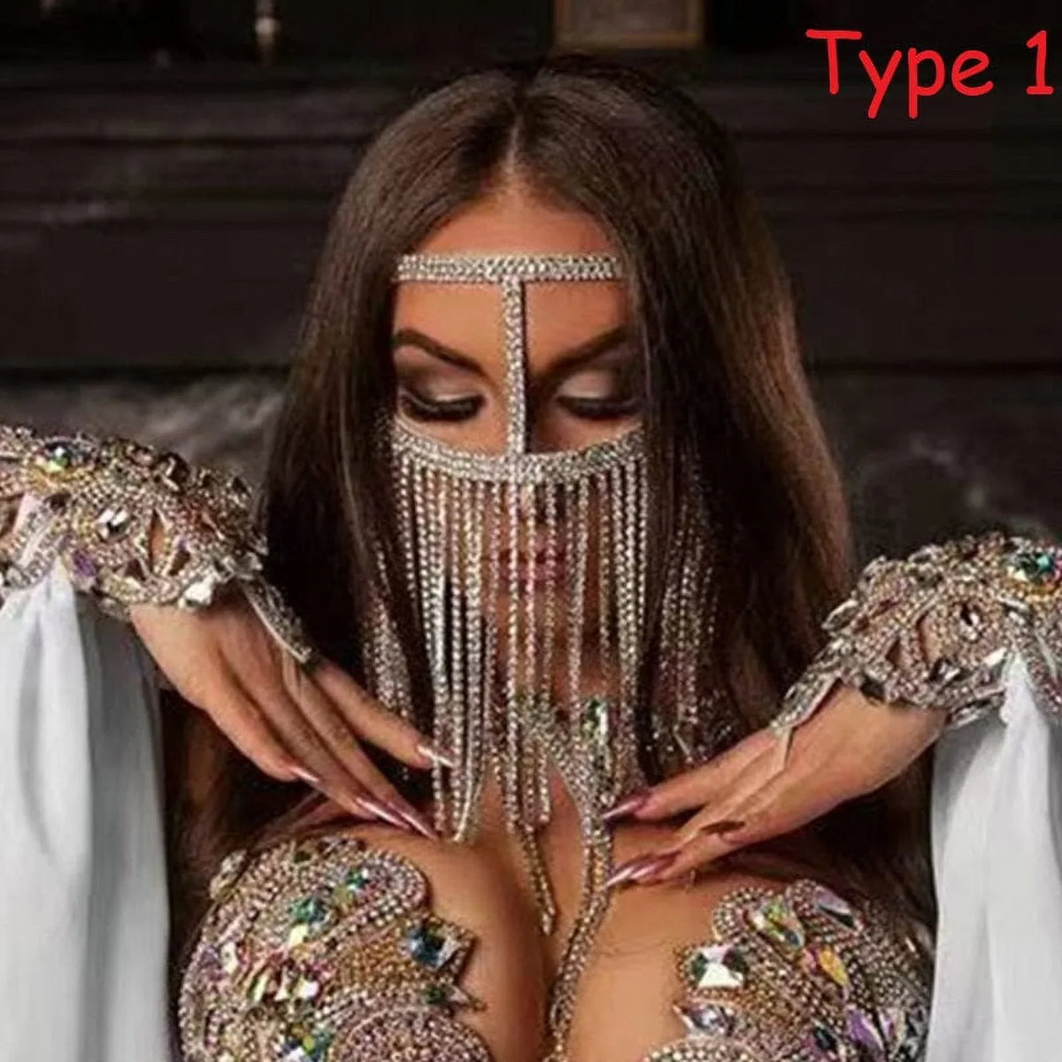 Jewelry Rhinestone Women Face Accessories Crystal Mask Halloween Tussle