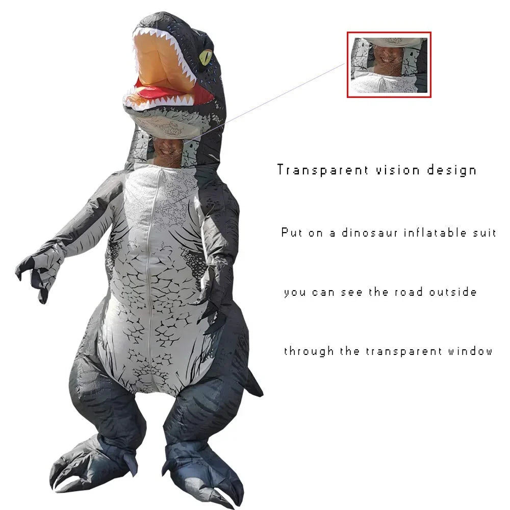 Raptor Costume DomKom Body Inflatable Dinosaur Costume Adult Grey Halloween Full Women Up Velociraptor T-rex Costume Blow Men