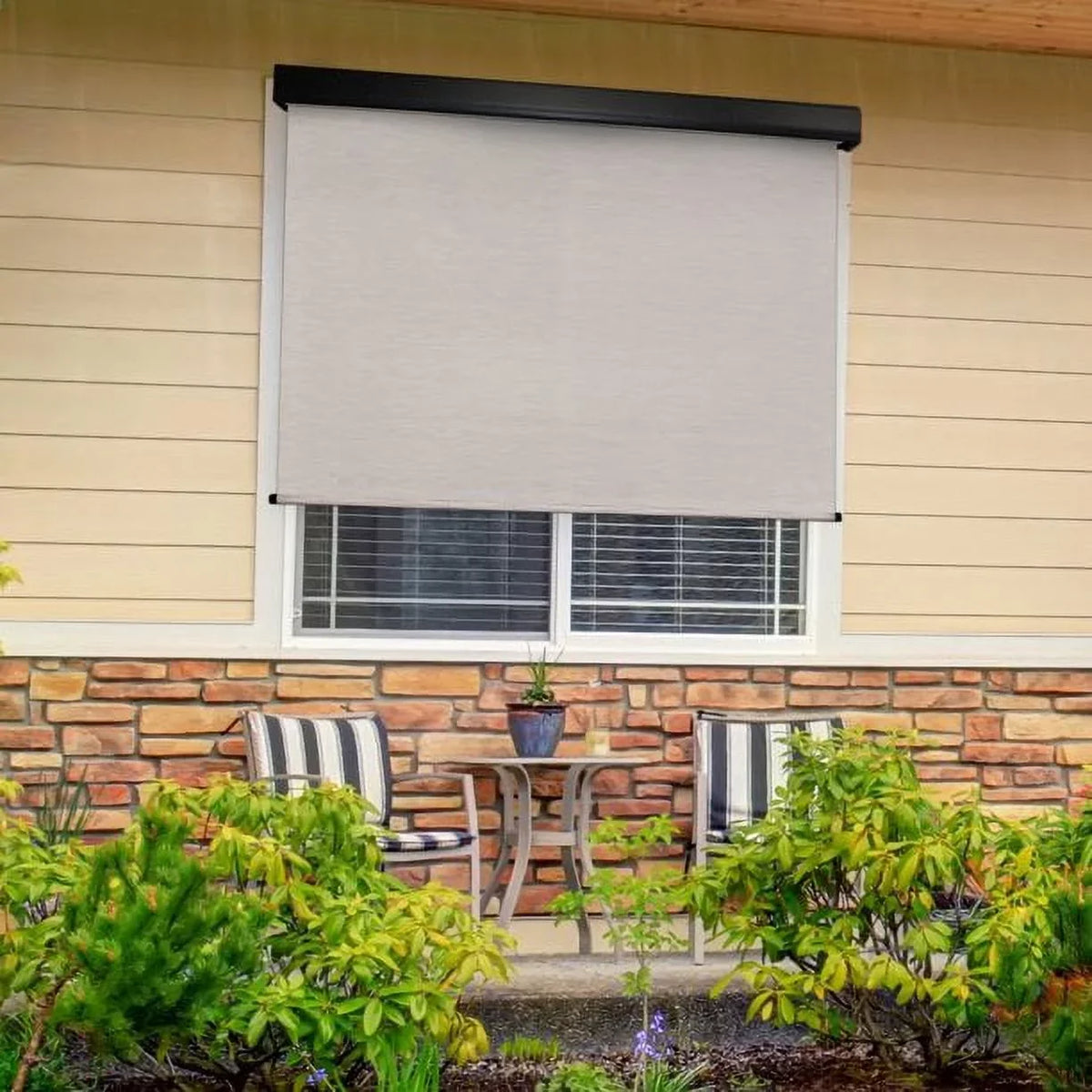 Keystone Brown) Outdoor Patio Wide Shade PVC Sun (Dark 10ft Fabrics Motorized