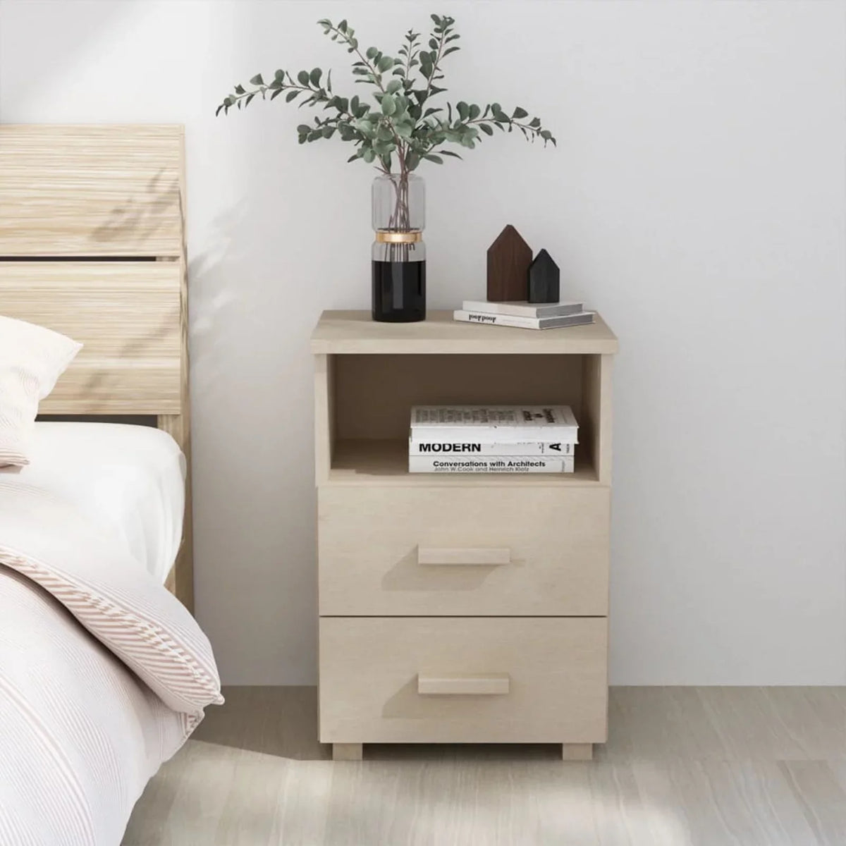 HAMAR Htovila Honey Wood 15.7"x13.8"x24.4" Brown Solid Cabinet Pine Bedside