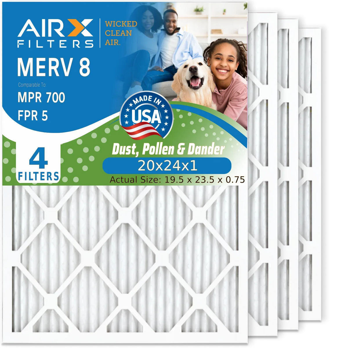 Filter Premium FILTERS 8 Pleated Filter 700 AIR. Comparable 20x24x1 & 20x24x1 HVAC MPR USA Pack Air Filters Air WICKED CLEAN Electrostatic AIRX FPR 5 by Conditioner to AC MERV 4 Made Furnace