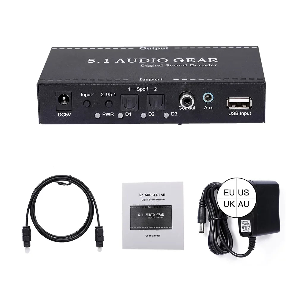 NK-A6L Audio Dolby Plug for Gear Audio Digital Digital Output Replacement Audio Converter 5.1 Decoder Walmeck AC-3 Sound 3.5mm