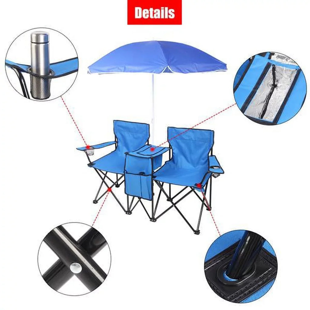 Camping Double Carrying Chair, Portable Folding Holder for Bag, Camping Outdoor Pool with High Beverage Park Blue new SYTHERS Chair, Beach Beach Table Strength Outdoor Patio Chair Mini