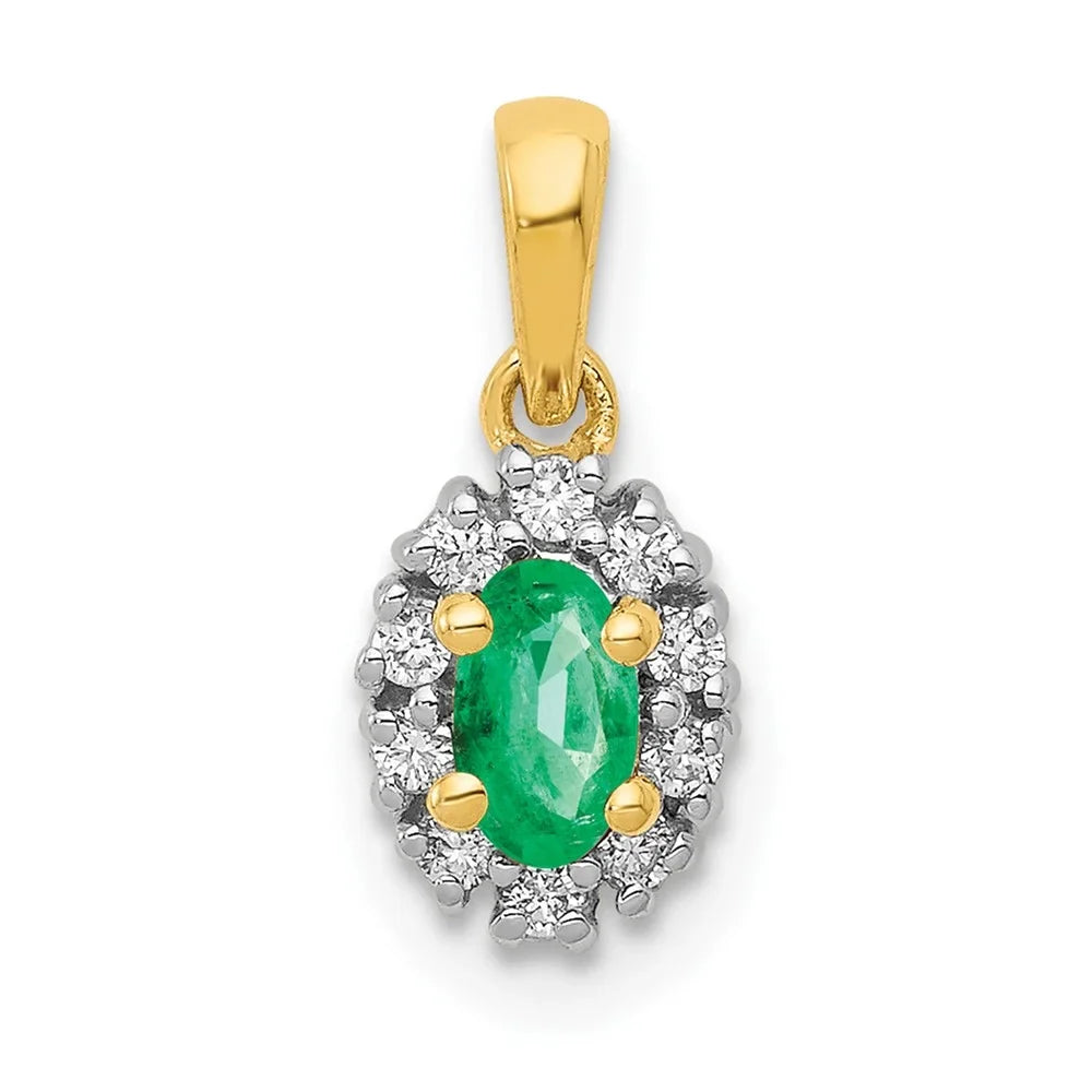 Emerald and QPM5252-EM-010-YA and Rhodium Pendant 14k Oval Diamond