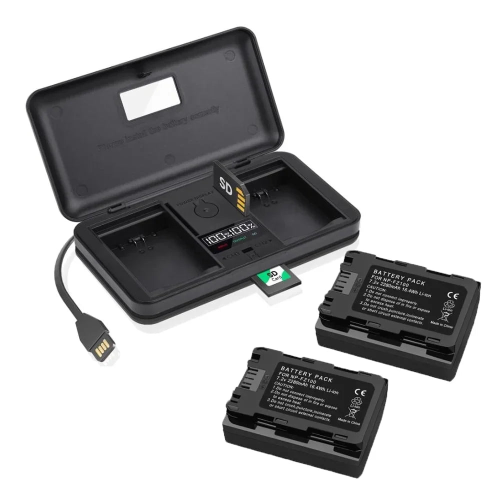 III, Multi-Functional A7 III, Case 2 A7R Battery LCD A1, A7S NP-FZ100 Charger, III, A9, A6600 A9 Pack BC-QZ1 A7 II, Battery with for 7.4V IV, IV, 2280mAh FX30, A7C, Charger FX3, Alpha A7R