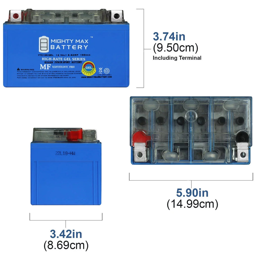 8.6AH Pack Battery - 8 Suzuki 12V GSX-R1000 1000 with GEL YTZ10SGEL Replacement compatible 00-17