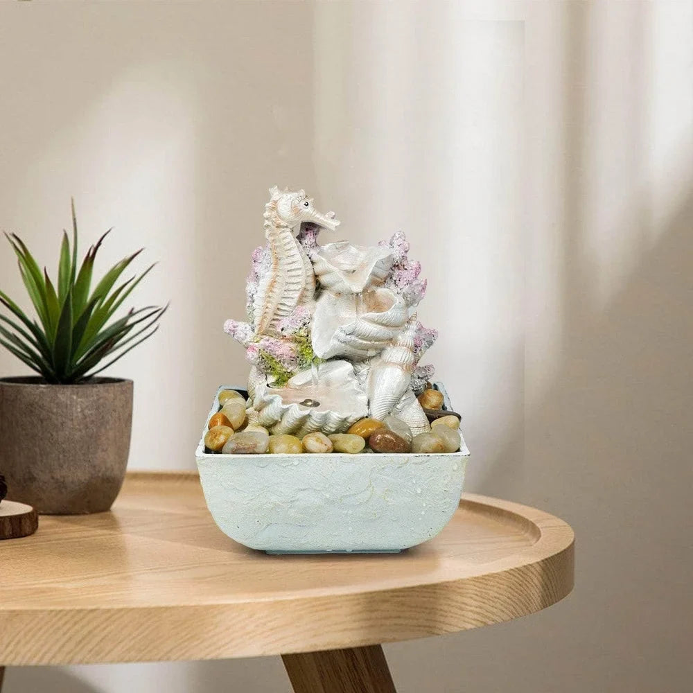 Ferrisland Seahorse classic Water With Tabletop 3-Tier LED Shell Lights And Fountain