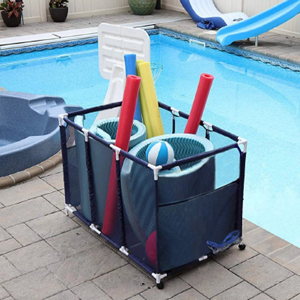 Toys, 28" x L Storage Floats, Height, W Style 563009 Floats Essentially Mesh 25" Equipment Organizer (43" and Blue x Kids Balls Noodles H), Bin, Pool Large, Rolling Holder, Yours