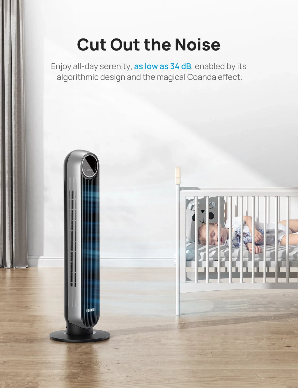 Timer, Quiet Oscillating for Bladeless Speeds, with 8H Smart Alexa/Google Bedroom, 4 and with Floor WiFi Fans, Fan Works Tower 4 Dreo Modes, Standing Remote Control, Fan Voice