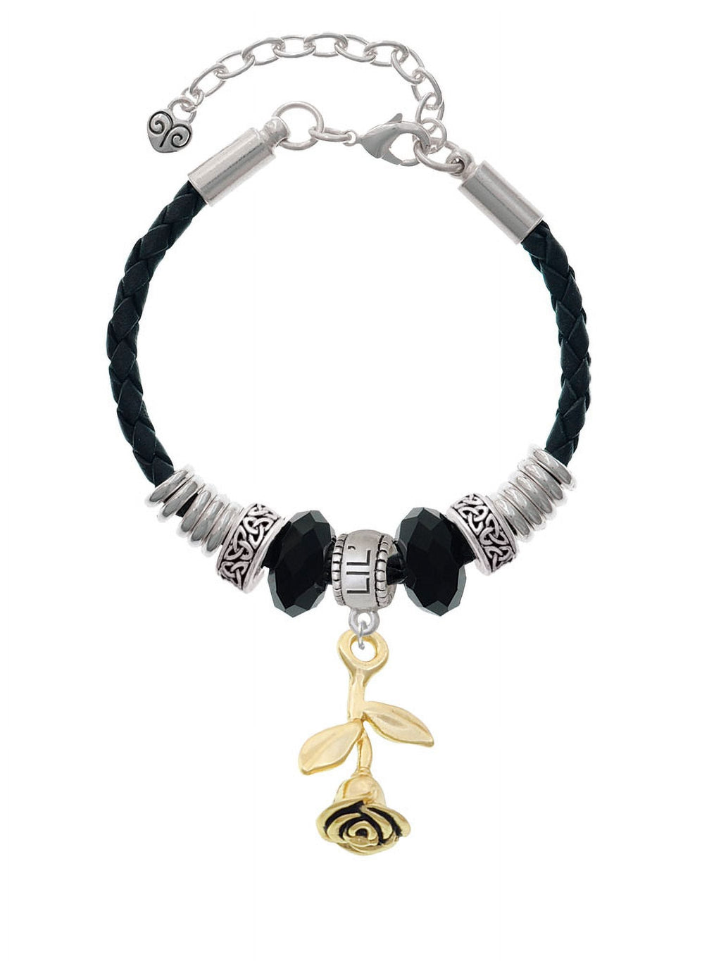 Celtic Bead Stemmed Jewelry 7"+2" Lil Rose Goldtone Sister Leather Extender Bracelet, Delight Knot