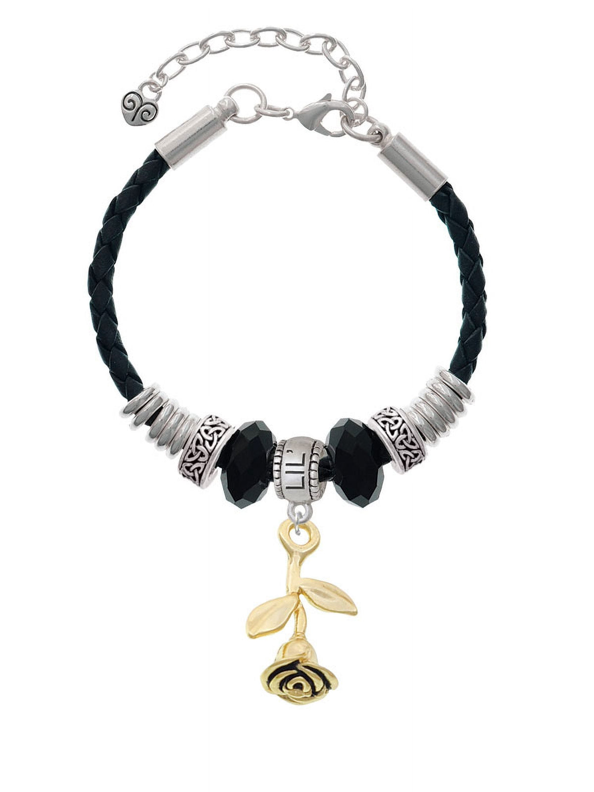 Celtic Bead Stemmed Jewelry 7"+2" Lil Rose Goldtone Sister Leather Extender Bracelet, Delight Knot