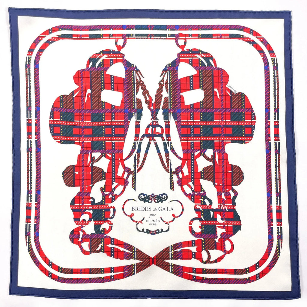 Pre-Owned Brides HERMES White Gavroche 45 Muffler (Good) Silk Women's Scarf Carre Gala N3123233 Tartan de