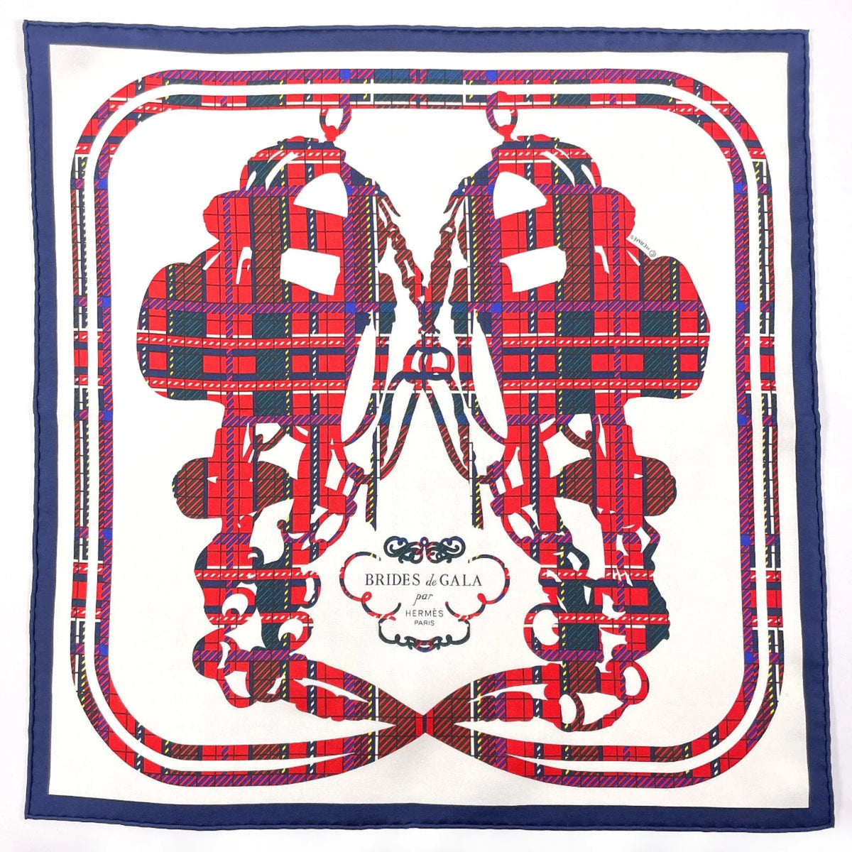 Pre-Owned Brides HERMES White Gavroche 45 Muffler (Good) Silk Women's Scarf Carre Gala N3123233 Tartan de