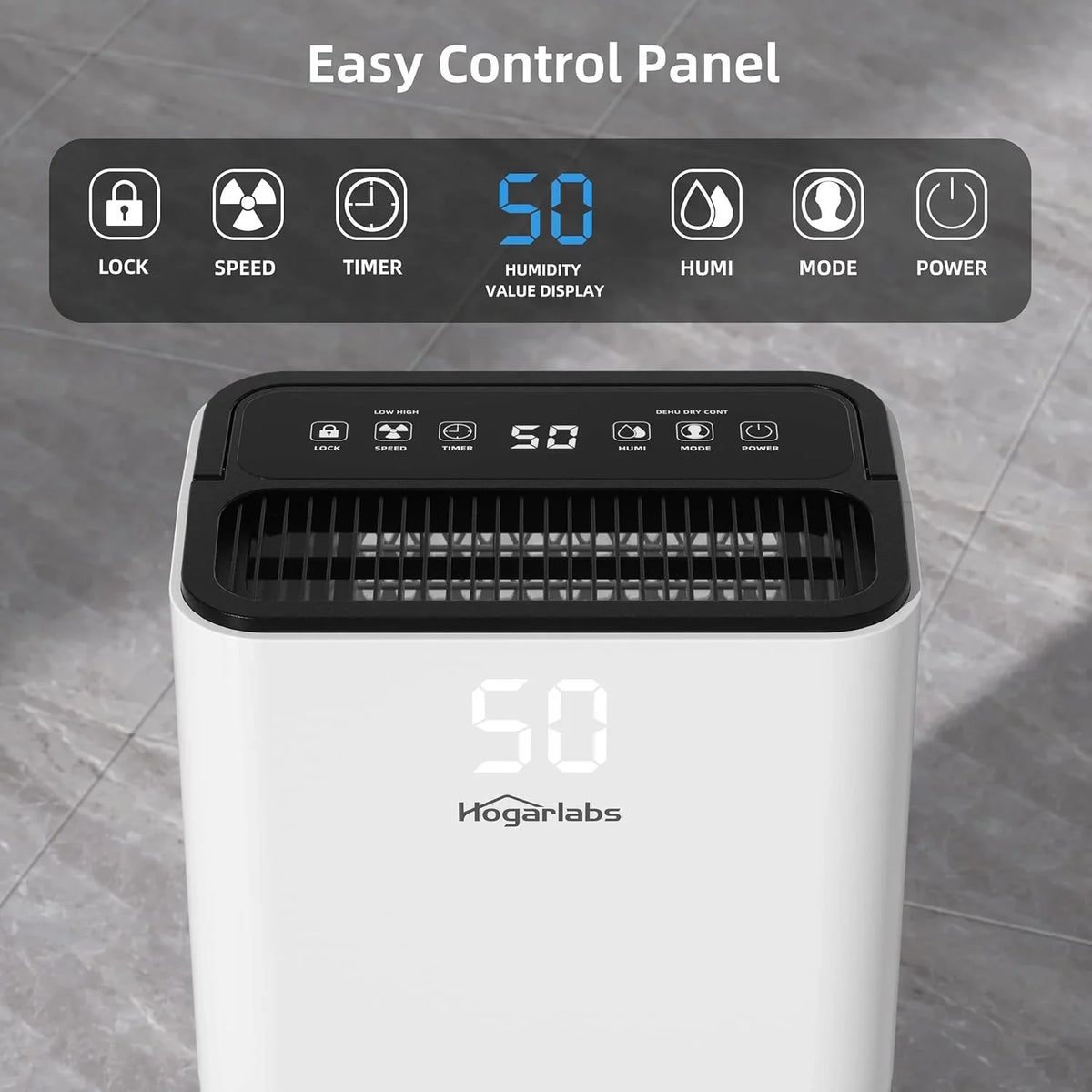 HOGARLABS Box PD11C Dehumidifier for Sq 3500 Open Hose Home with - Pint WHITE Drain Ft 50