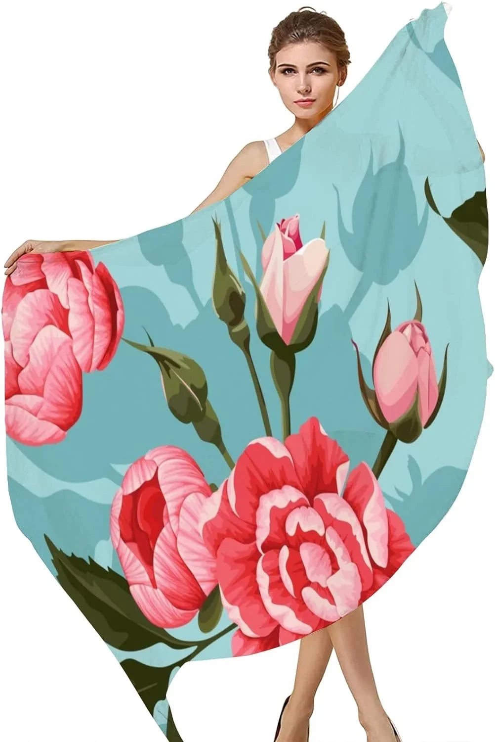 Peony Roses Scarves Hyjoy Shawl Lightweight Neck Women And Girls Scarf Silk Wrap Long for