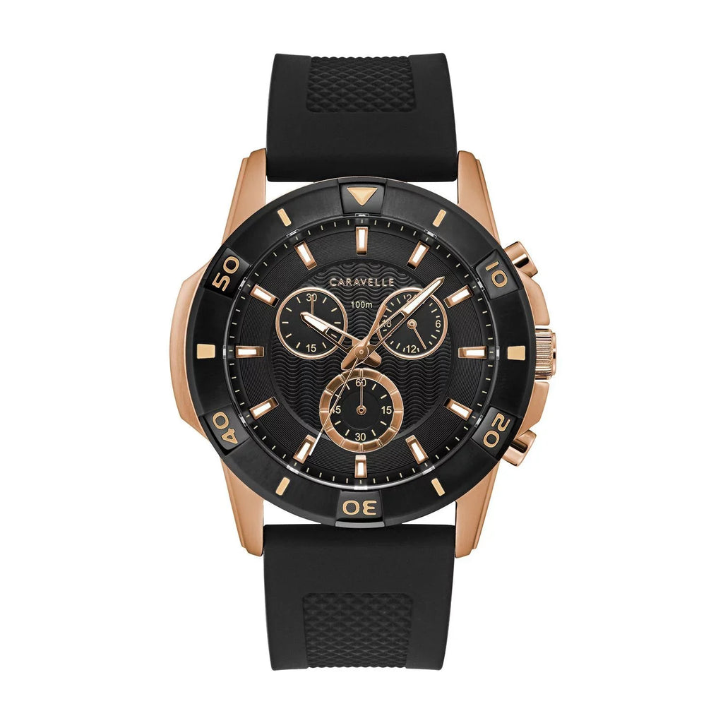Bulova Strap by Caravelle Designed trendy Black Chronograph Watch, Silicone Men's