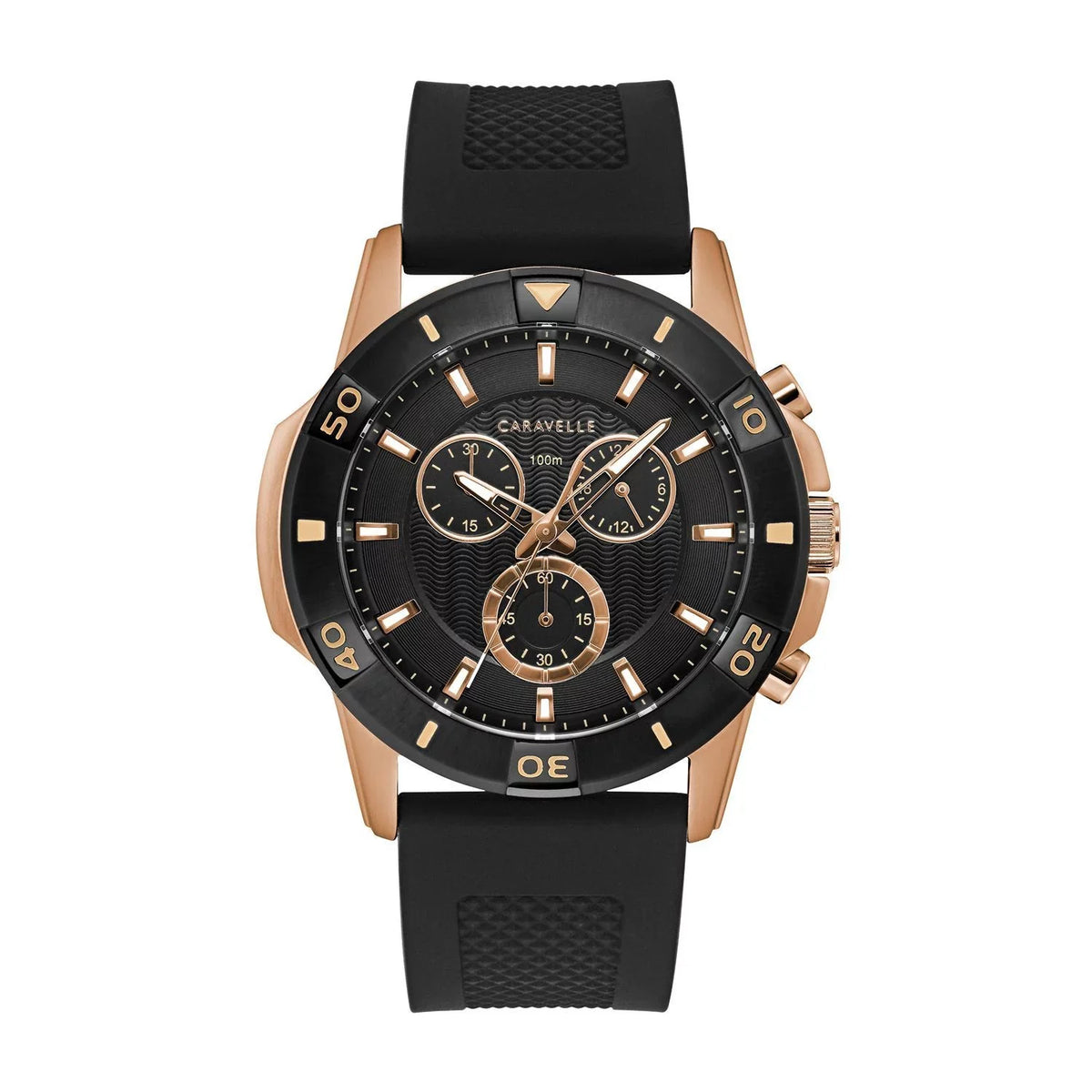 Bulova Strap by Caravelle Designed trendy Black Chronograph Watch, Silicone Men's