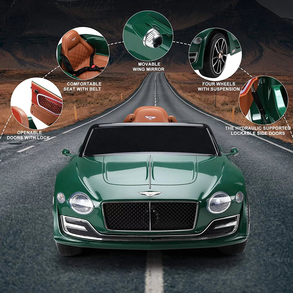 12V Control, Green Ride on Music, on Licensed for 3+, Girls Bentley Official Boys Age Car Car, Remote Ride Electric LISUEYNE with classic Car