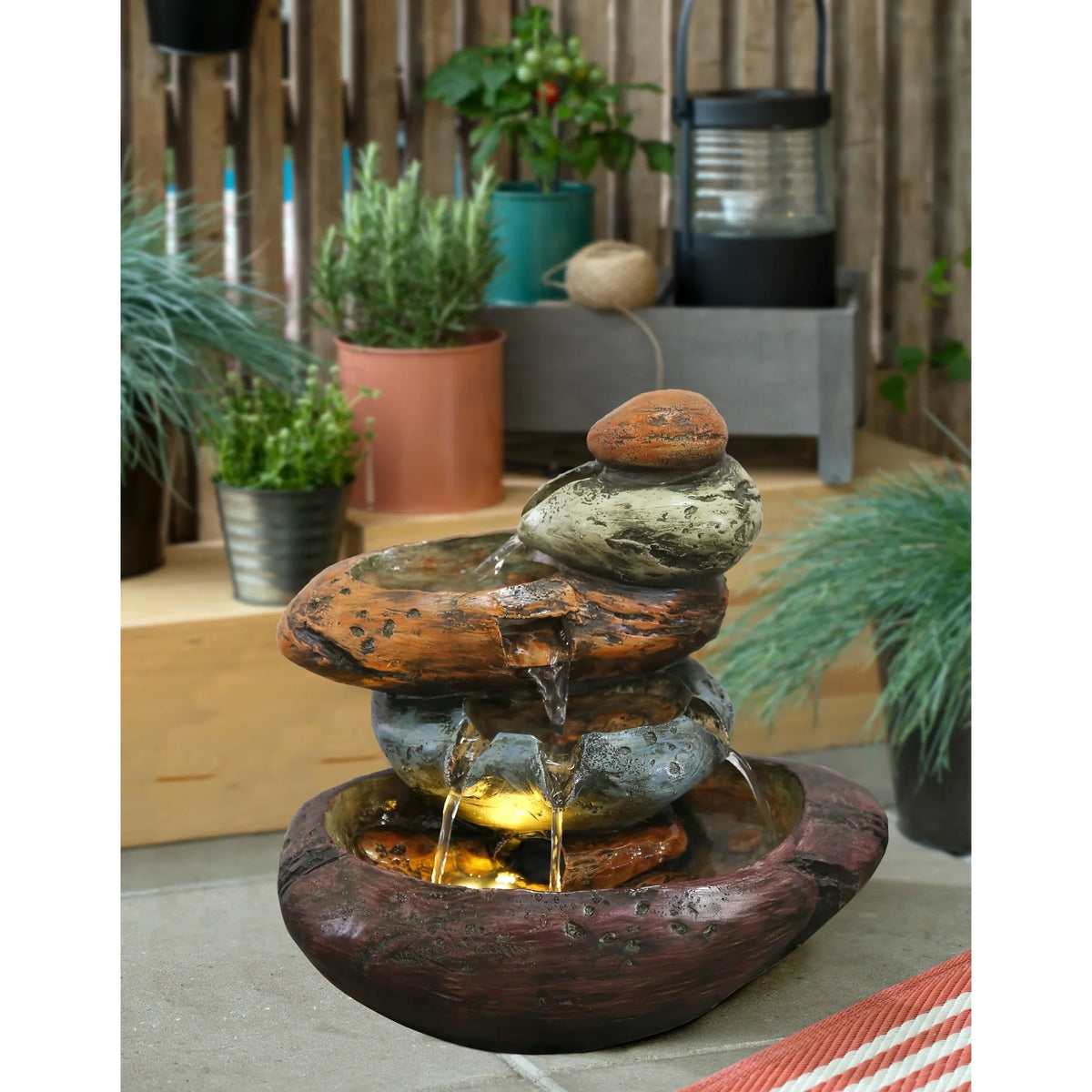 Lights White Multicolour Tabletop With LED Stone Fountain Warm