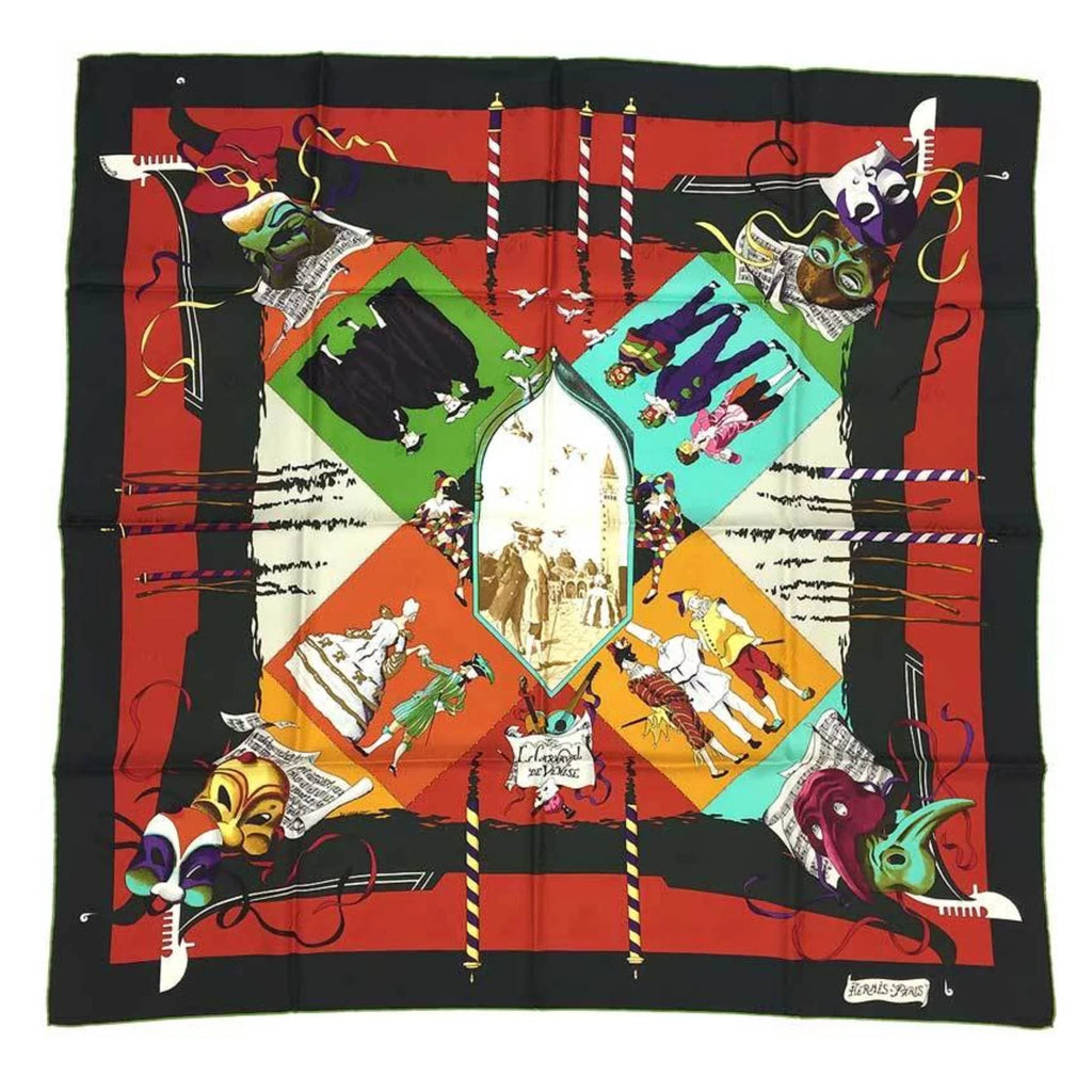 DE Hermes VENISE Orange 90 (Like Green Muffler Silk Pre-Owned CARNAVAL HERMES special edition Carnival Moss New) LE Scarf Carre Venice aq7392 x