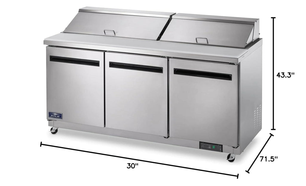 71.5-Inch 3-Door 115v Refrigerated Arctic Table, Sandwich/Salad Air Prep classic AST72R