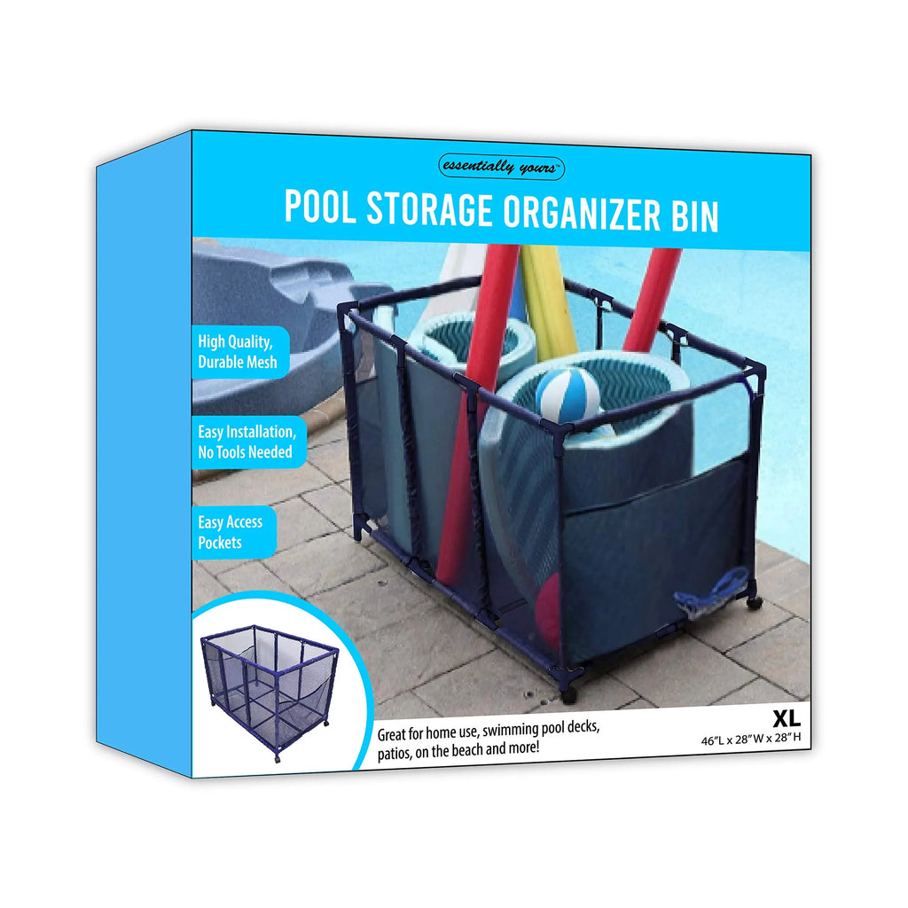Toys, 28" x L Storage Floats, Height, W Style 563009 Floats Essentially Mesh 25" Equipment Organizer (43" and Blue x Kids Balls Noodles H), Bin, Pool Large, Rolling Holder, Yours