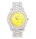 '- Rocks Big Dial Yolo Watch Yellow) Fully Single RN ST10327 Iced Numerals Mens (Silver with Silver Out Roman Colorful