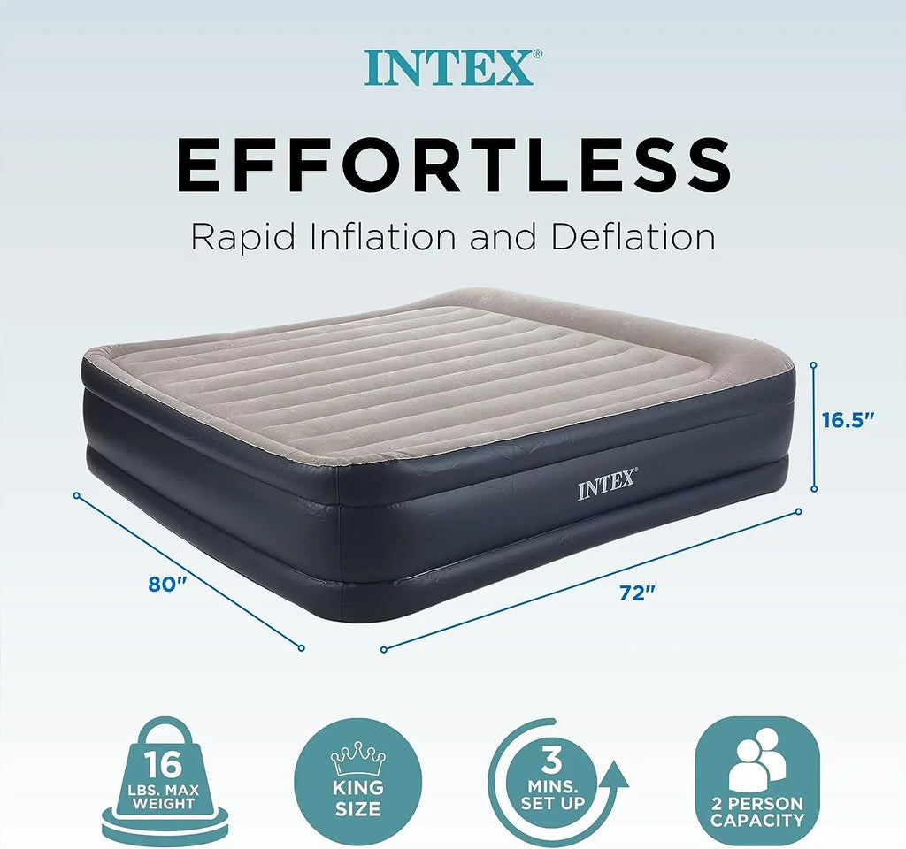 Pump, Air Raised Pillow Mattress King-Sized Air Firm Deluxe Inflatable with Portable Up trendy Internal Built-in Bed Blow
