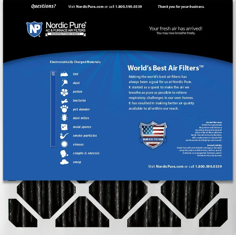 Pure Pack Pleated Plus Carbon 12 Nordic Furnace MERV 3 special edition Air 20x20x2 Filters