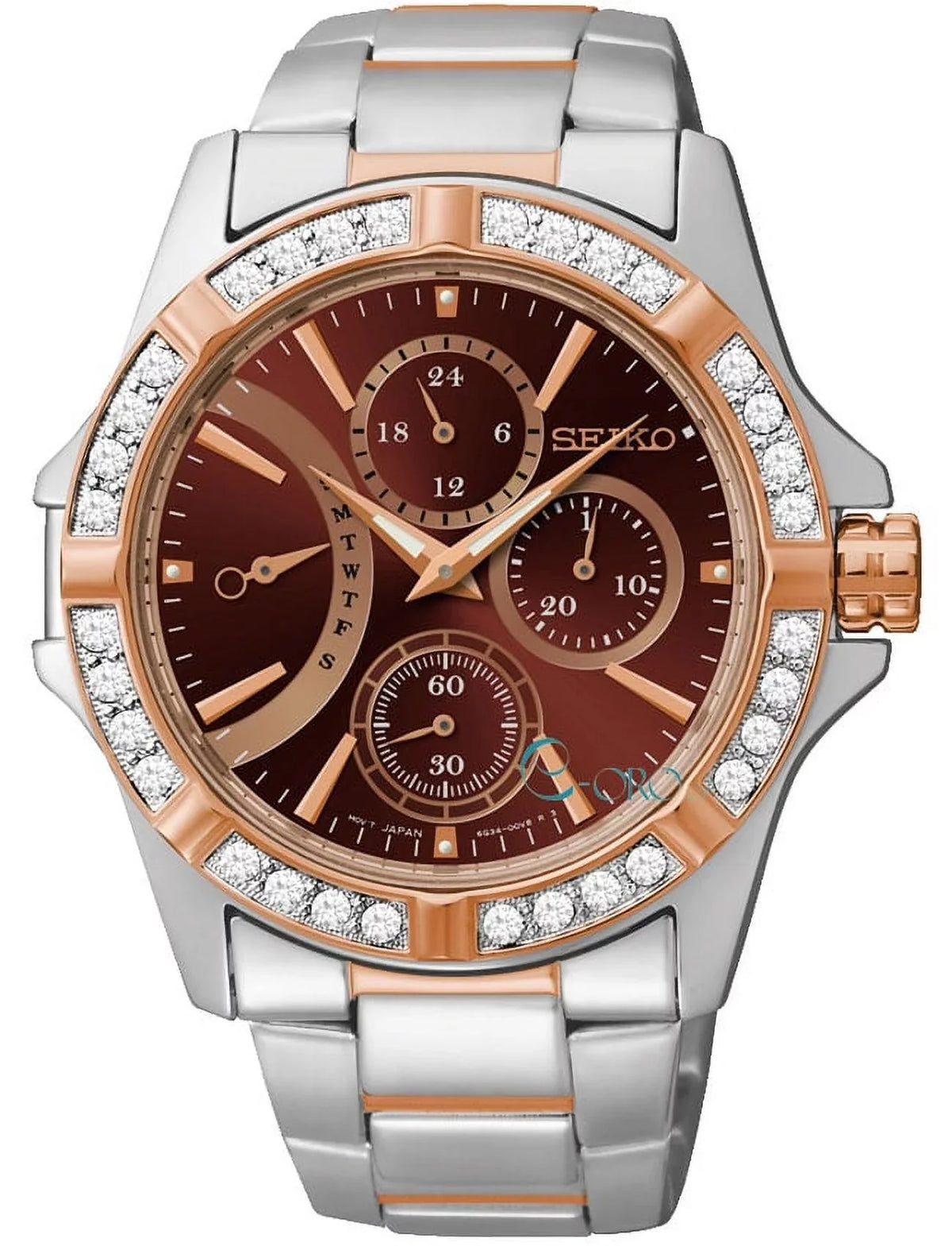 Lord Crystal Fixed Bezel Swarovski Women's Stainless Two-Toned Steel Watch
